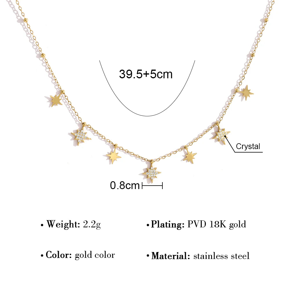 YACHAN 18K Gold Plated Stainless Steel North Star Pendant Necklace for Women Shiny Clavicle Chain Choker Tarnish Free Jewelry