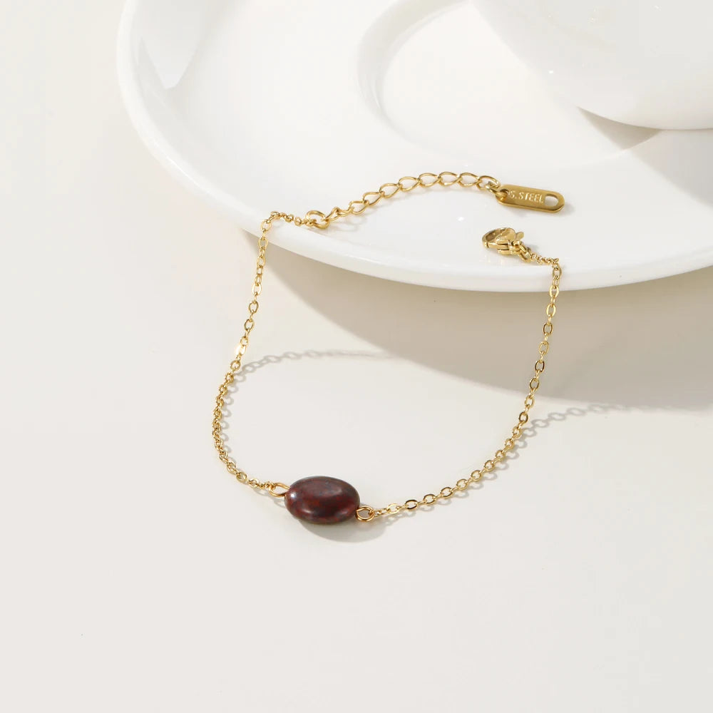YACHAN Stainless Steel Gold Plated Bracelet for Women High Quality Dark Red Natural Stone Pendants Simple Charm Jewelry