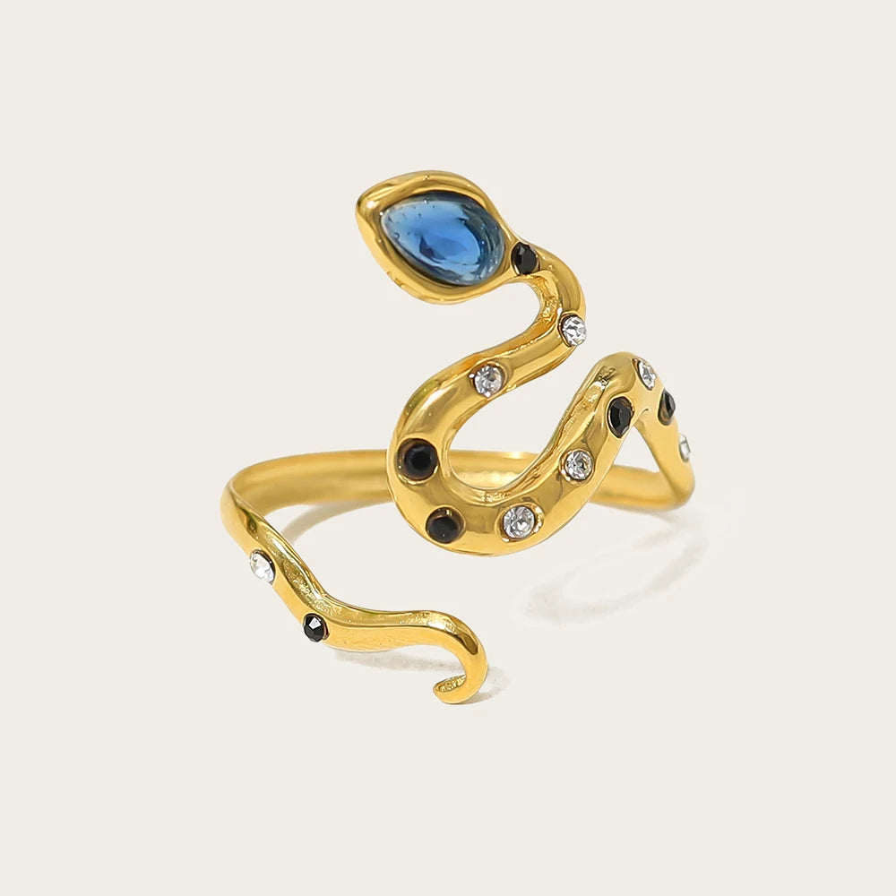 YACHAN Trendy Stainless Steel Snake Rings for Women Chic Exquisite Zircon Crystal Luxury Tarnish Free 18K Gold Plated Jewelry