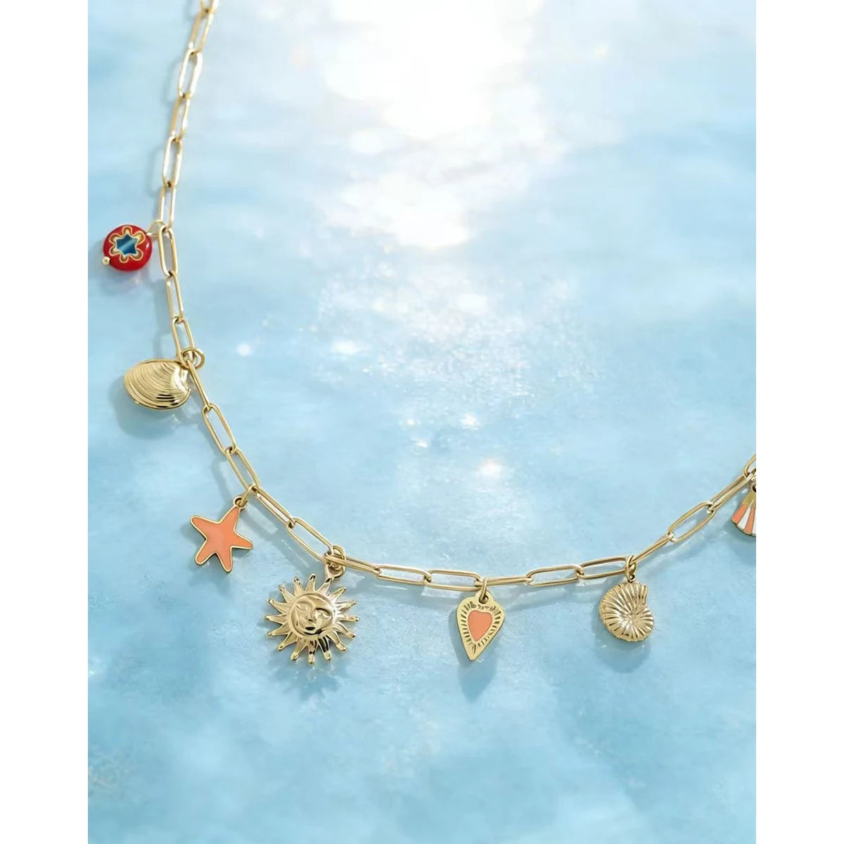 YACHAN Ocean Series Stainless Steel Charms Necklace for Women Vintage Trendy 18K Gold Plated Vacation Jewelry Waterproof