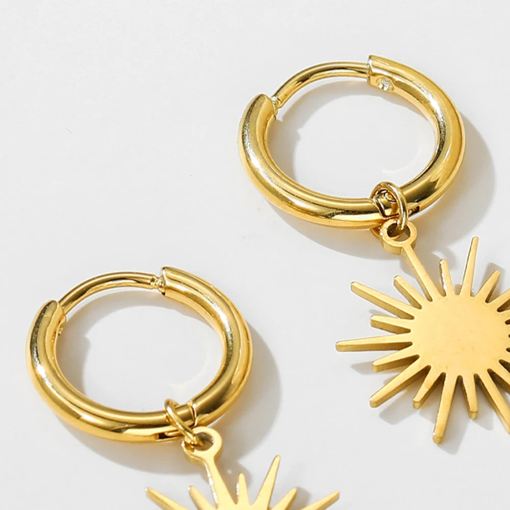 YACHAN Fashion Stainless Steel Gold Color Sun Pendant Drop Earrings for Women High Quality Dangle Earrings Trendy Jewelry