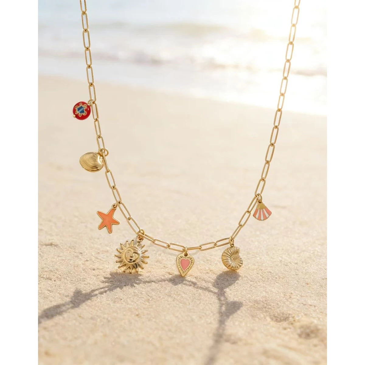 YACHAN Ocean Series Stainless Steel Charms Necklace for Women Vintage Trendy 18K Gold Plated Vacation Jewelry Waterproof