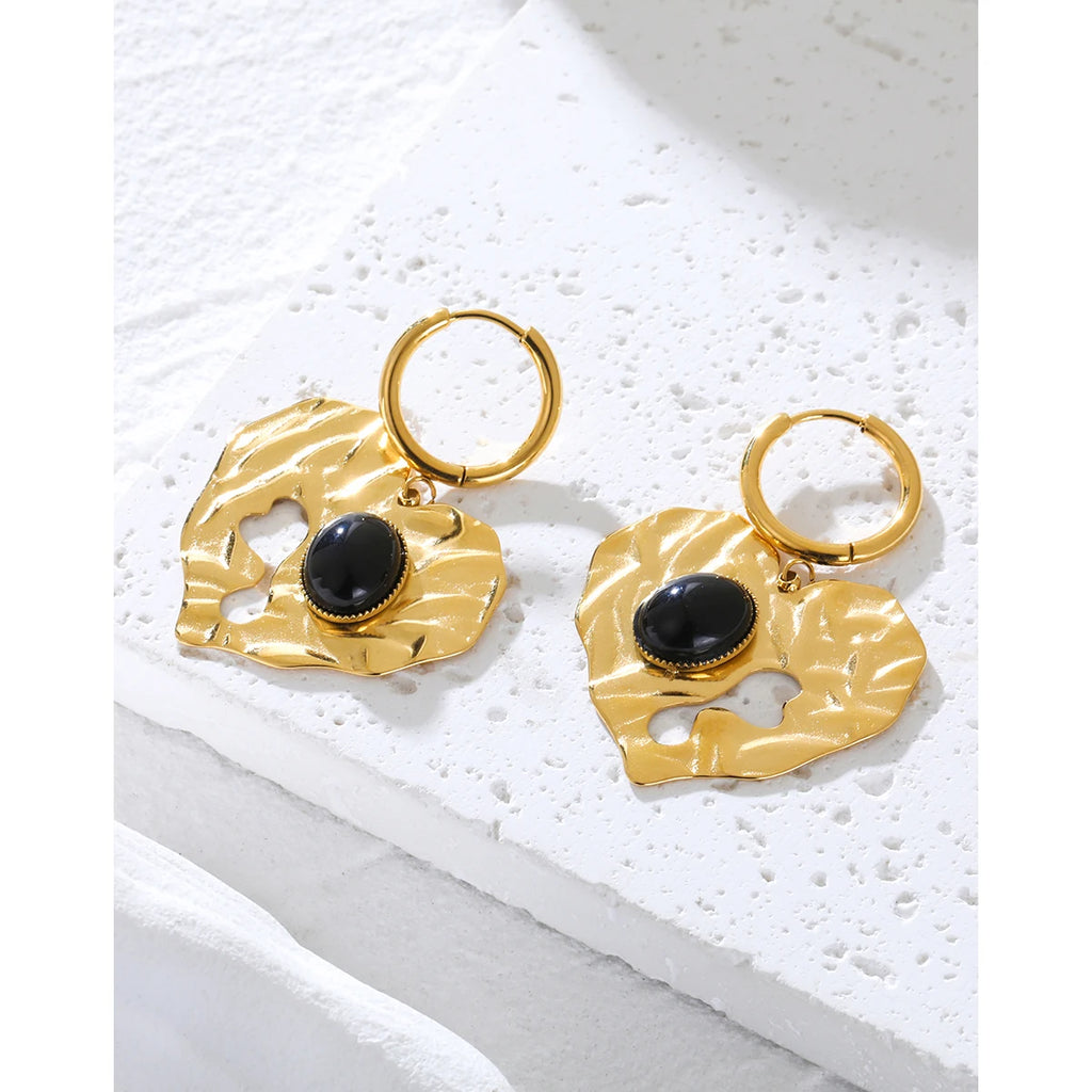 YACHAN Trendy Irregular Heart Drop Earrings for Women Chic Black Stone Huggie Earring Aesthetic Jewelry Waterproof