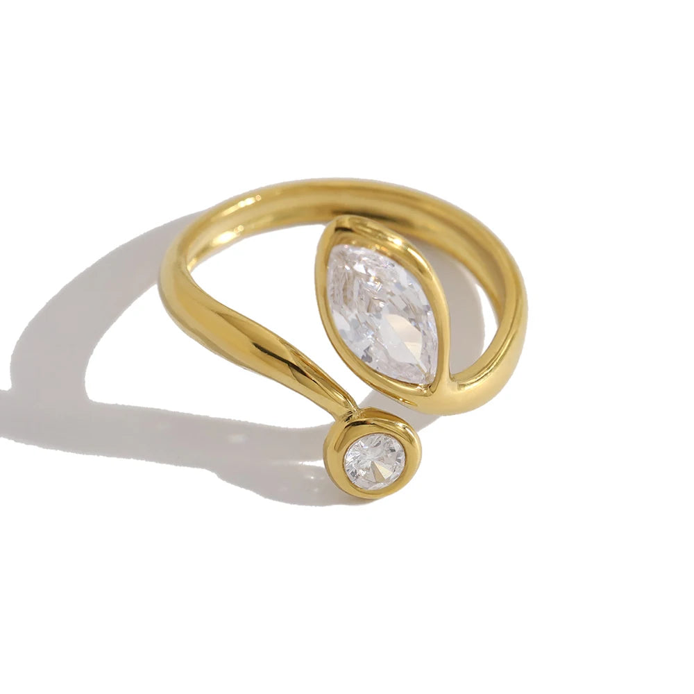 YACHAN New in Zircon Crystal Leaf Stainless Steel Rings for Women Chic Exquisite 18K Gold Plated Waterproof Jewelry