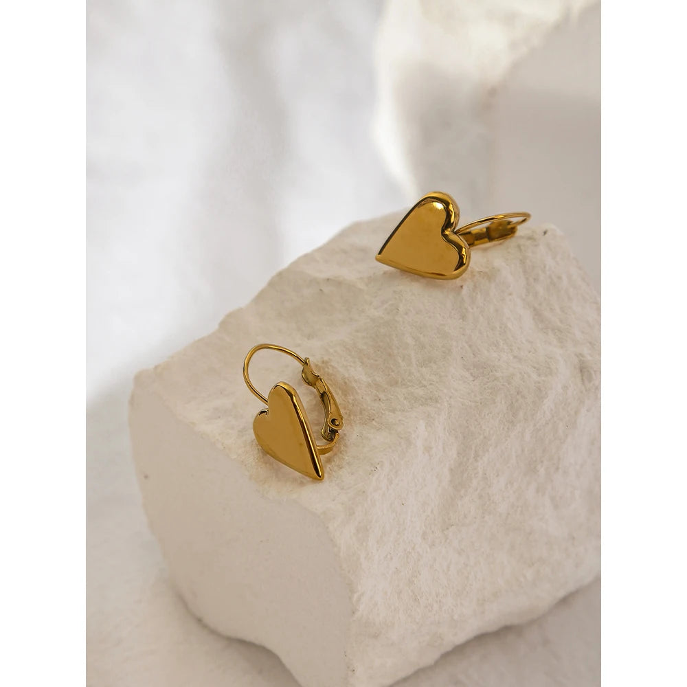 YACHAN 18K Gold Plated Stainless Steel Heart Hoop Earrings for Women Simple Luxury Korean Fashion Designer Jewelry