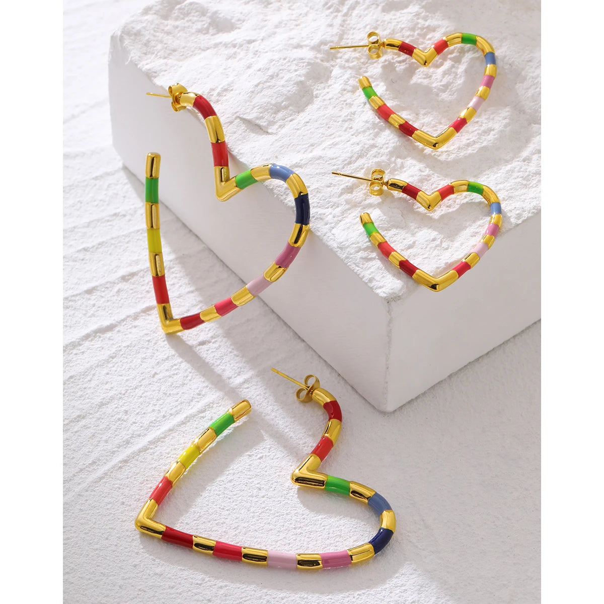 YACHAN New in Colorful Enamel Stainless Steel Heart Piercing Earrings for Women Trendy Cute Vintage Y2K Jewelry Waterproof