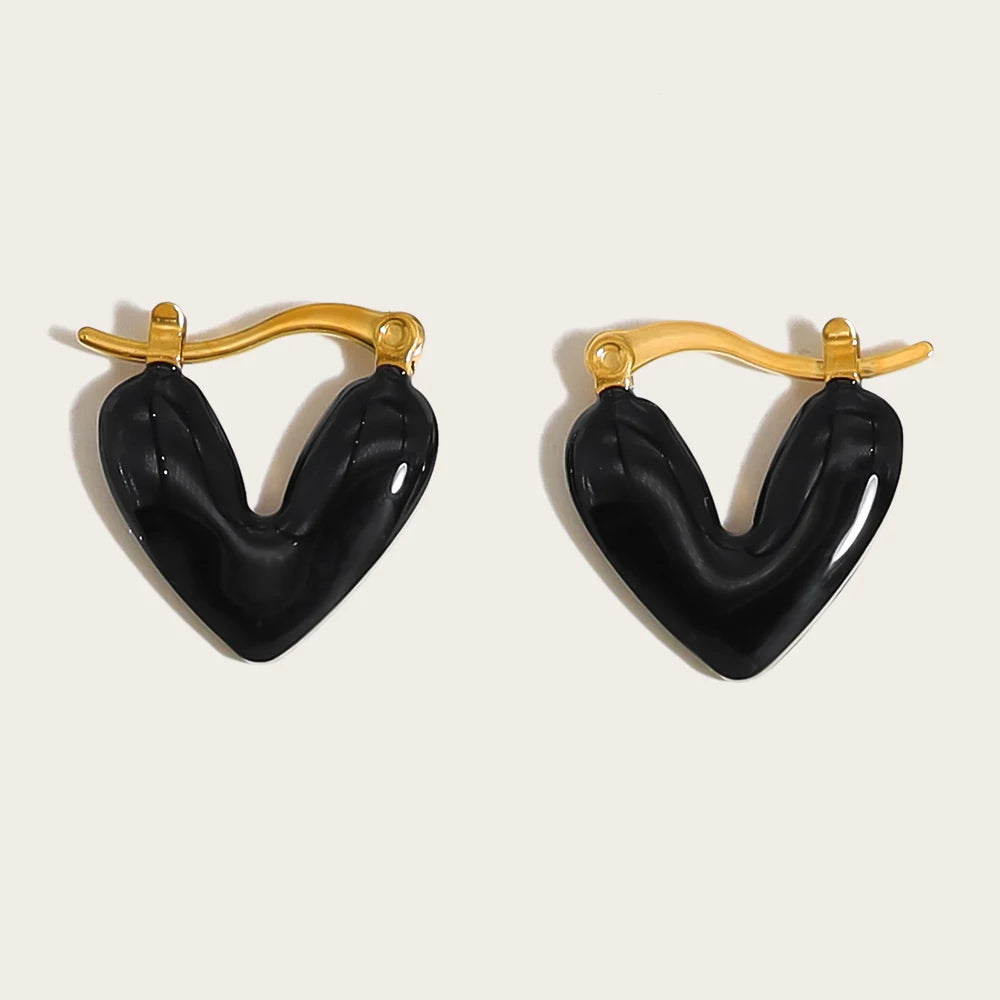 YACHAN New in Stainless Steel Heart Hoop Earrings for Women Pink Black Red Enamel Vintage Chic Waterproof Jewelry