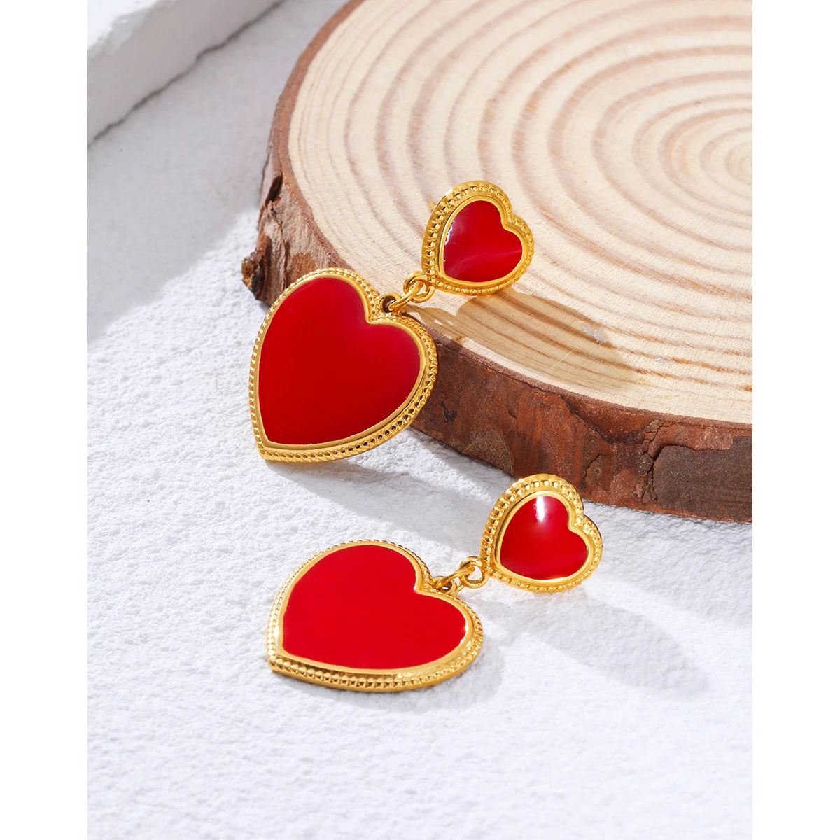 YACHAN Red Enamel Heart Stainless Steel Drop Earrings for Women Chic 18K Gold Plated Dangle Earring Waterproof Jewelry