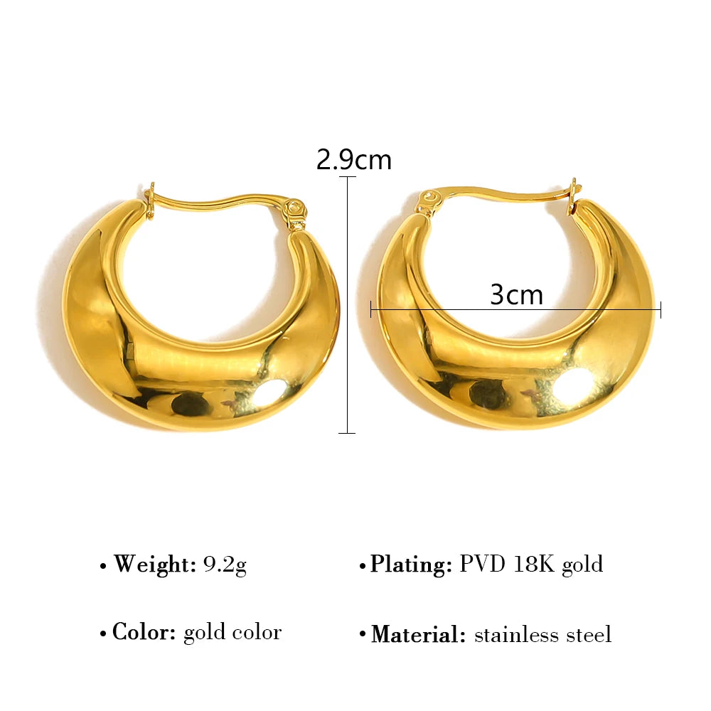 YACHAN 18K Gold Plated Chunky Stainless Steel Hoop Earrings for Women Minimalist Glossy Tarnish Free Metallic Jewelry