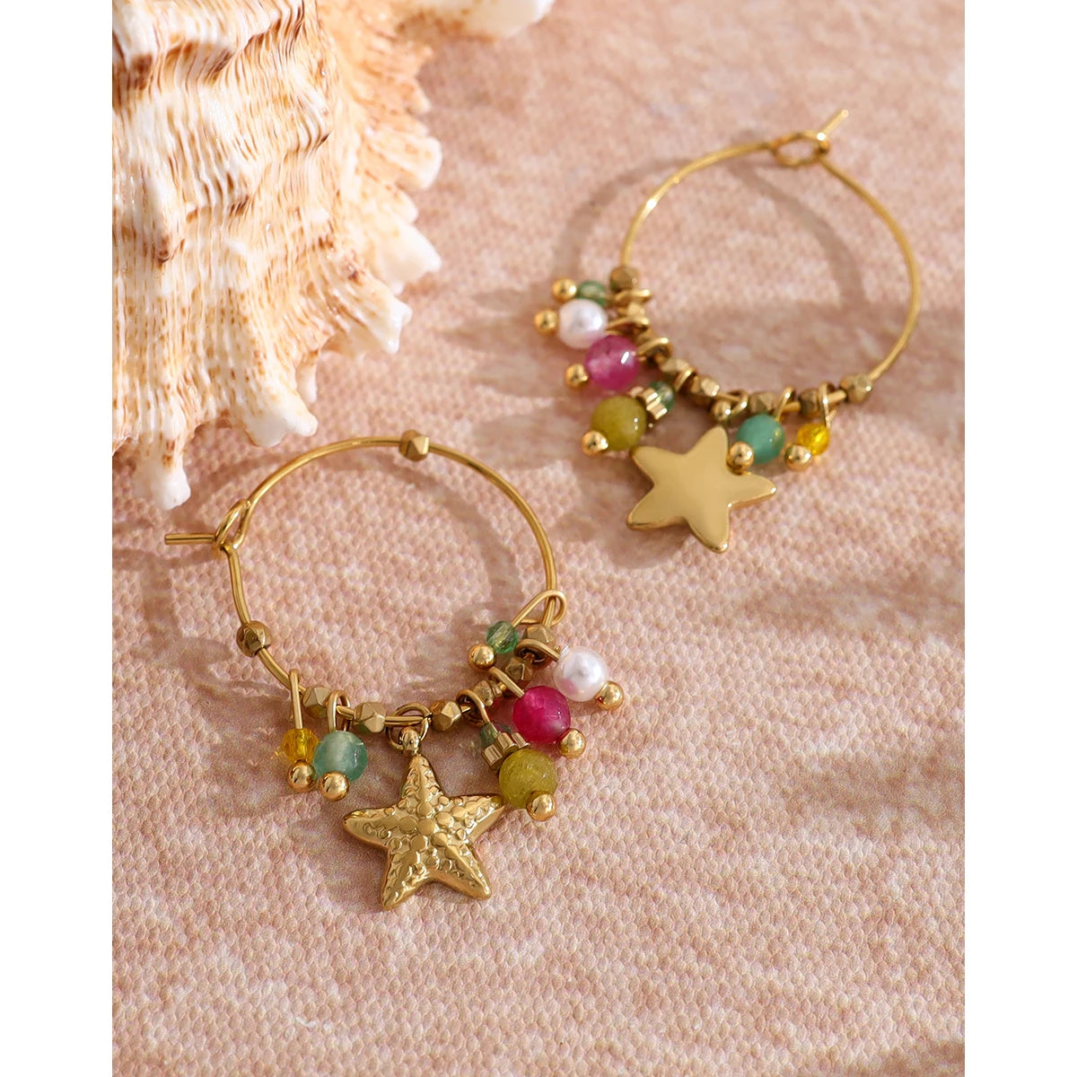 YACHAN Stainless Steel Star Charm Hoop Earrings for Women Vintage Y2K Accessories 18K Gold Plated Trendy Jewelry