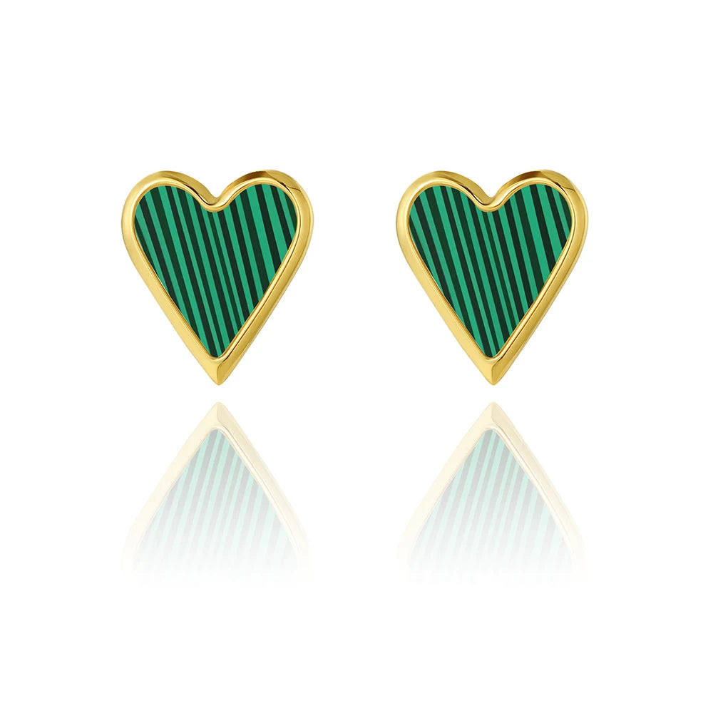 YACHAN Korean Heart Stainless Steel Stud Earrings Vintage Green Natural Stone Romantic Cute Jewelry for Women