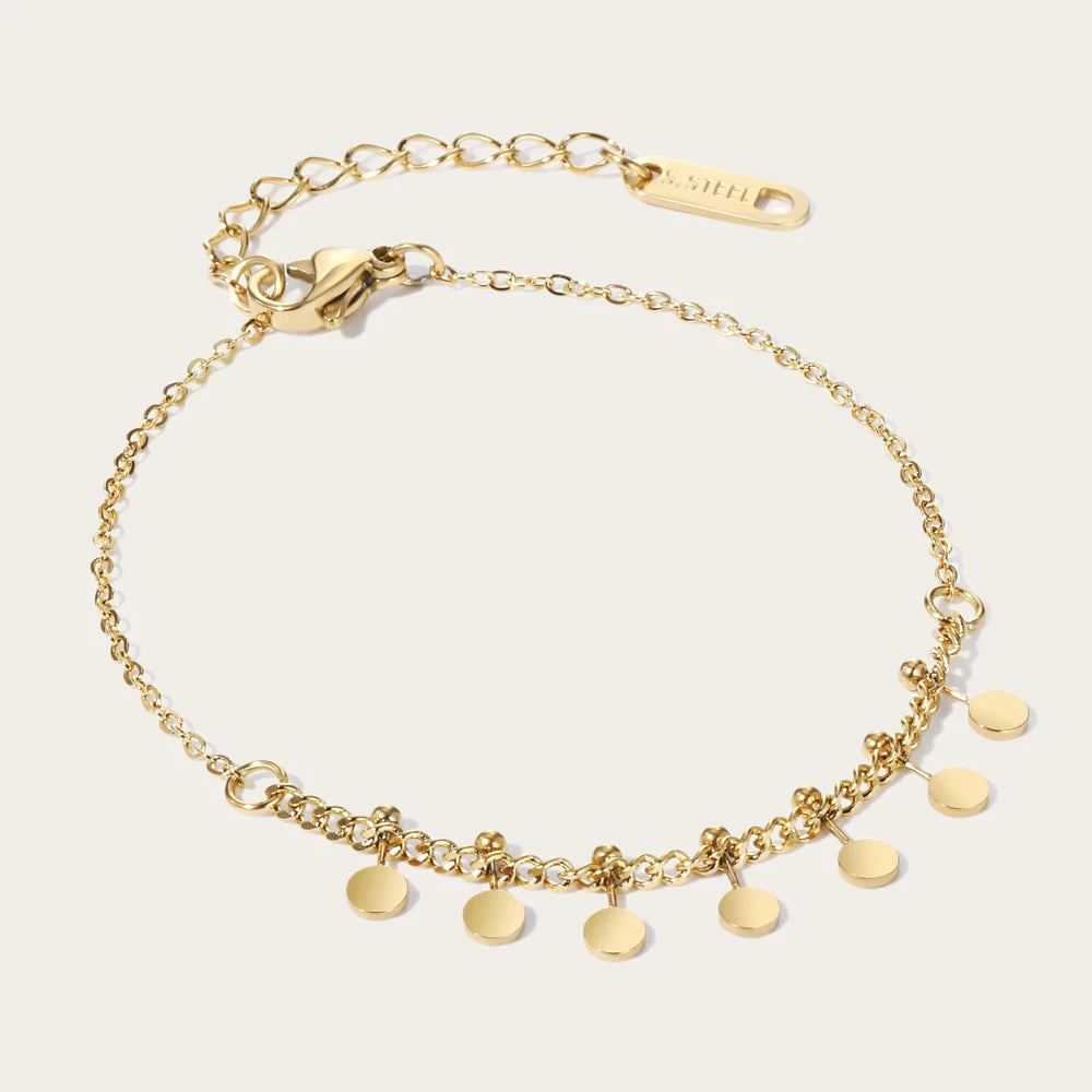 YACHAN High Quality Stainless Steel Splice Chain Bracelets 18K Gold Plated Disc Charms Bracelet Simple Trendy Charm Jewelry Gift