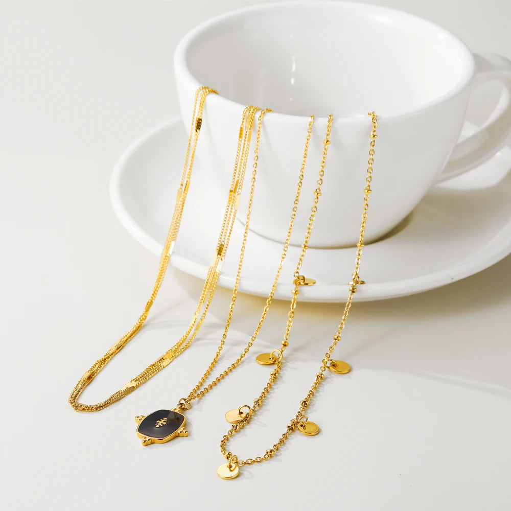 YACHAN 316L Stainless Steel Golden Chain Necklace for Woman Pendant Black Natural Stone Irregular Trendy Jewelry Necklaces