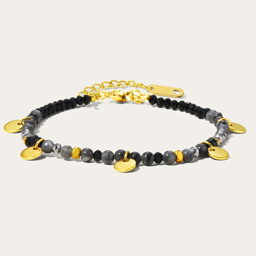 YACHAN Colorful Natural Stone Bead Handmade Link Bracelet Beaded Stainless Steel Bangle Y2K Bohemia Fashion Trendy Charm Jewelry
