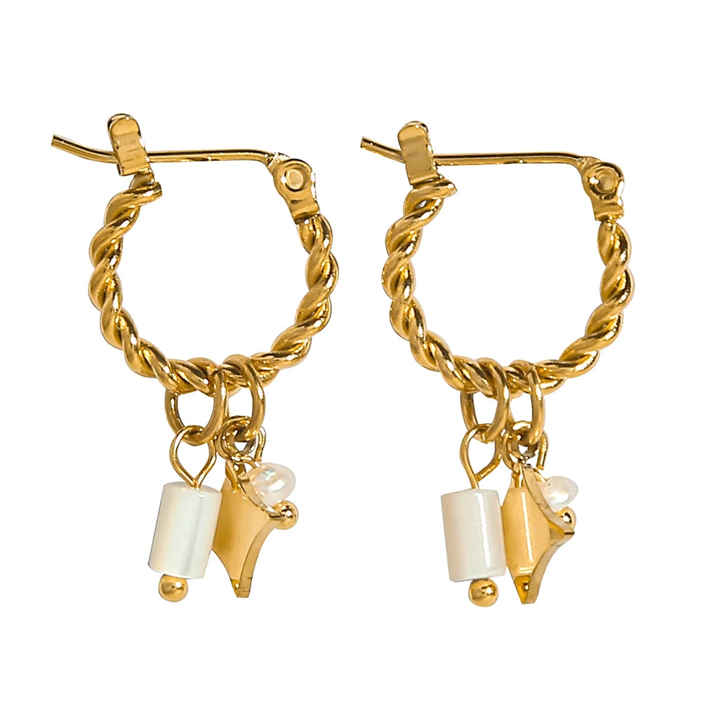 YACHAN Stainless Steel 18K Gold PVD Plated Hoop Earrings for Women 2023 Trendy Natural Stone Charms Drop Earring Jewelry Gift