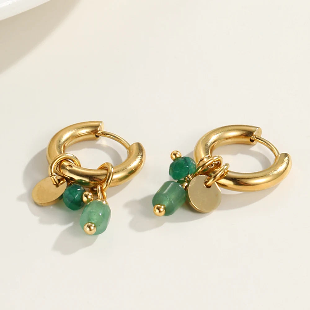 YACHAN 18K Gold Plated Stainless Steel Drop Earrings for Women Gentle Natural Stone Charms Hoop Earring Trendy Jewelry Gift