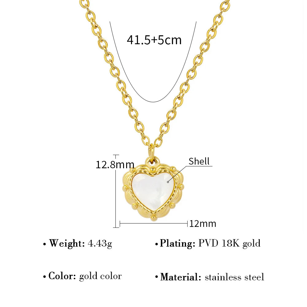 YACHAN Tarnish Free 18K Gold Plated Stainless Steel Pendant Necklace for Women White Shell Heart Charm Trendy Jewelry