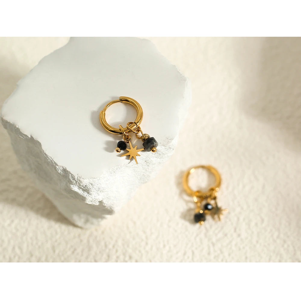 YACHAN 18K Gold Plated Stainless Steel Hoop Earrings for Women Natural Stone Star Charms Aesthetic Trendy Jewelry