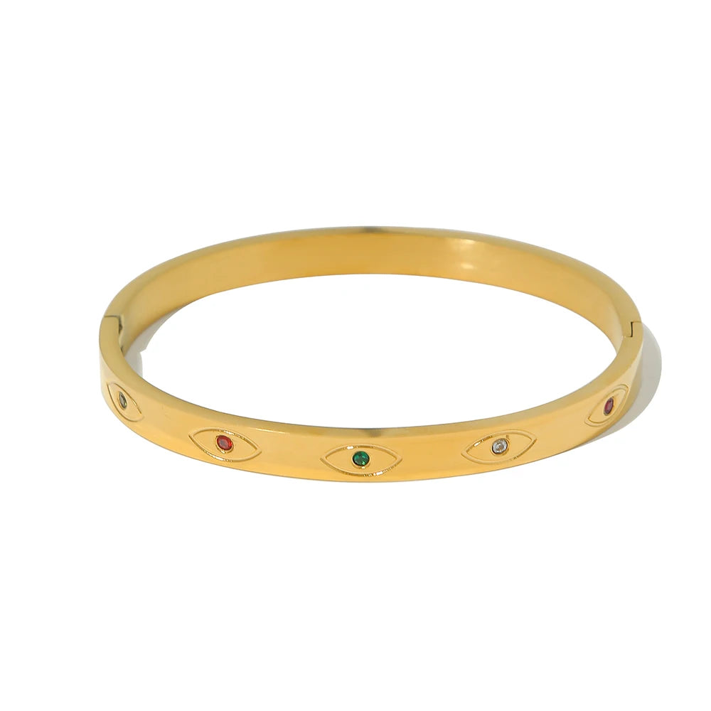 YACHAN Luxury 18K Gold Plated Zircon Crystal Stainless Steel Bracelets for Women Trend Simple Bangles Waterproof Jewelry