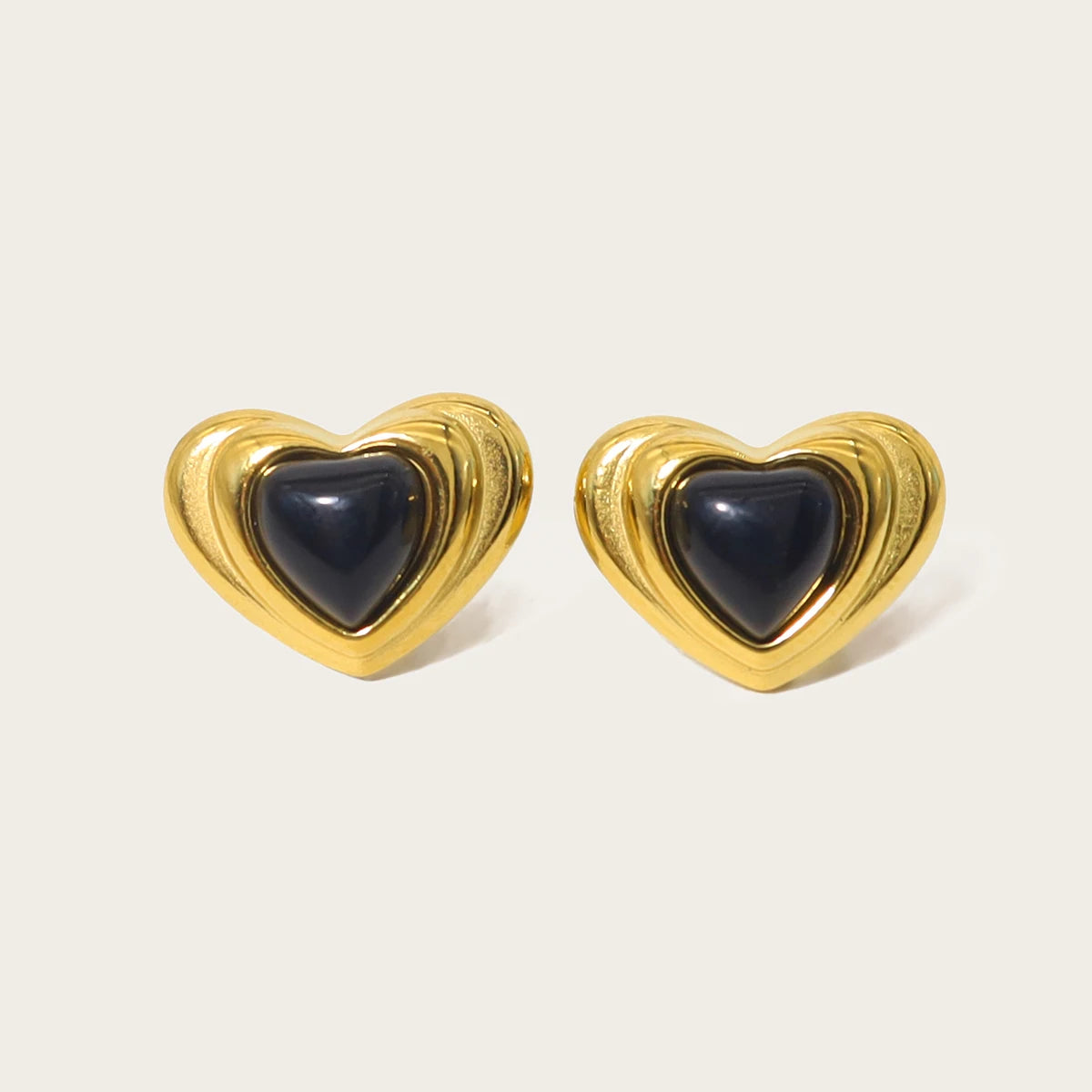 YACHAN New in Black Stone Heart Stainless Steel Stud Earrings for Women Trendy Simple Classic Piercing Earring Jewelry