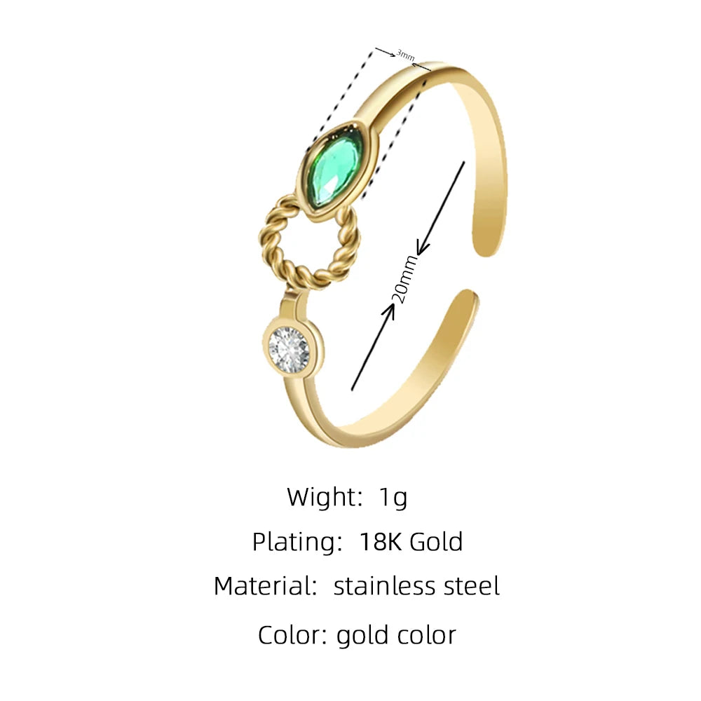 YACHAN Charm Light Green Zircon Crystal Thin Rings for Women Fashion Wedding Stainless Steel Gold Plated Ring Jewelry