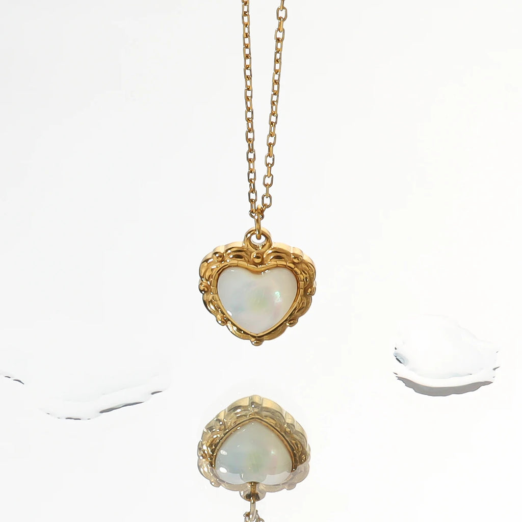 YACHAN Tarnish Free 18K Gold Plated Stainless Steel Pendant Necklace for Women White Shell Heart Charm Trendy Jewelry