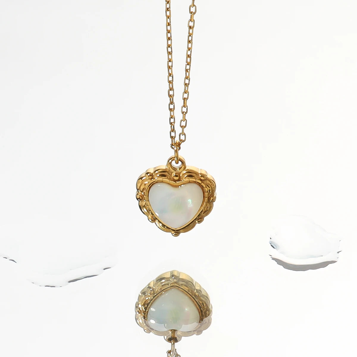YACHAN Tarnish Free 18K Gold Plated Stainless Steel Pendant Necklace for Women White Shell Heart Charm Trendy Jewelry