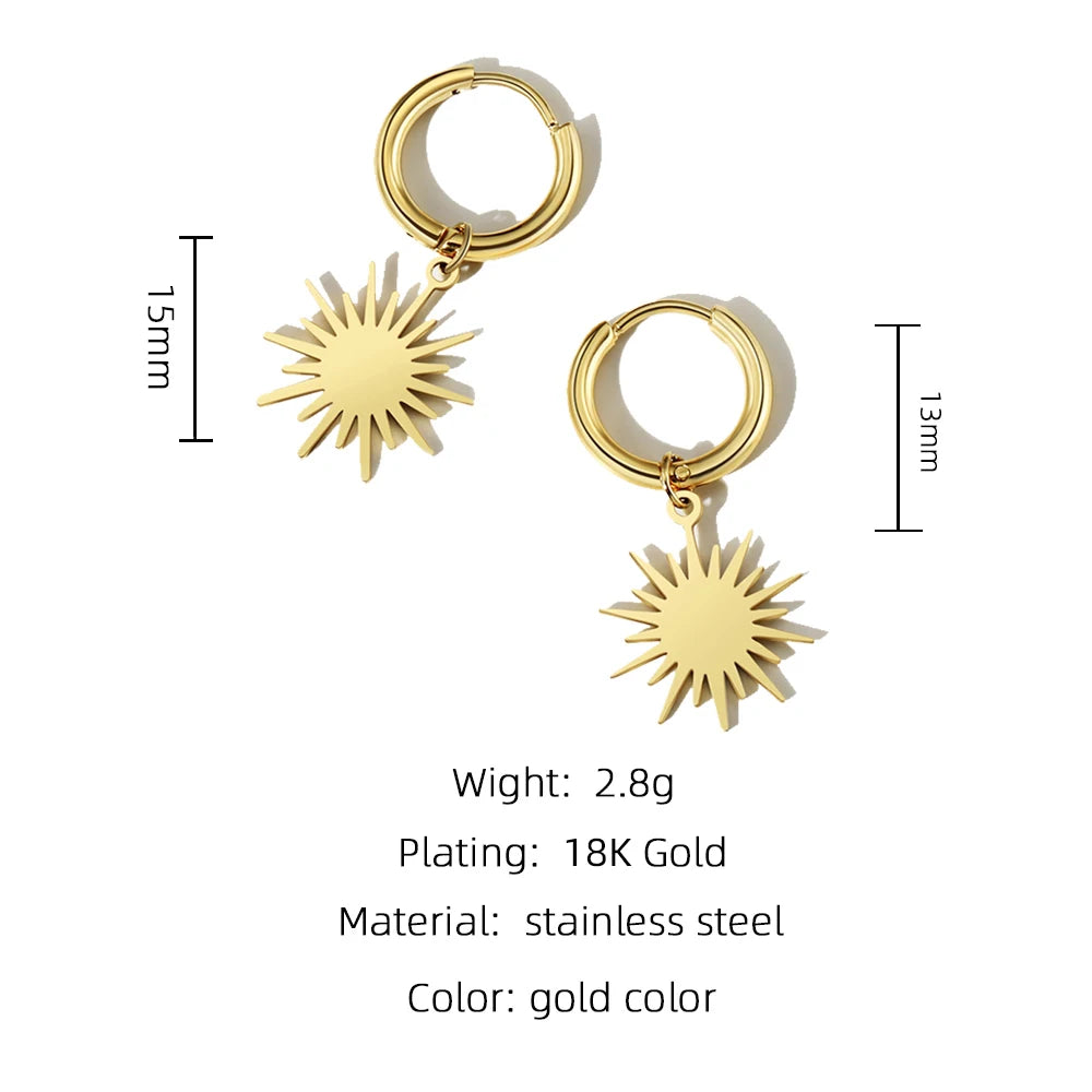 YACHAN Fashion Stainless Steel Gold Color Sun Pendant Drop Earrings for Women High Quality Dangle Earrings Trendy Jewelry
