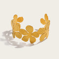 YACHAN 18K Gold Plated Stainless Steel Floral Cuff Bracelet for Women Vantage Charm Bangle Trendy Statement Jewelry