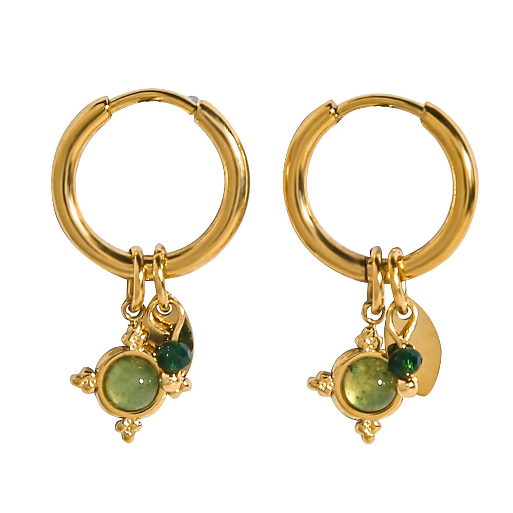 YACHAN Stainless Steel 18K Gold PVD Plated Hoop Earrings for Women 2023 Trendy Natural Stone Charms Drop Earring Jewelry Gift