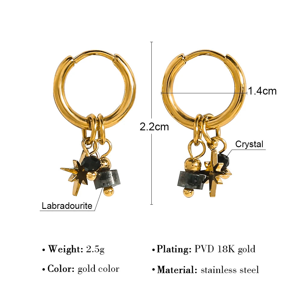 YACHAN 18K Gold Plated Stainless Steel Hoop Earrings for Women Natural Stone Star Charms Aesthetic Trendy Jewelry