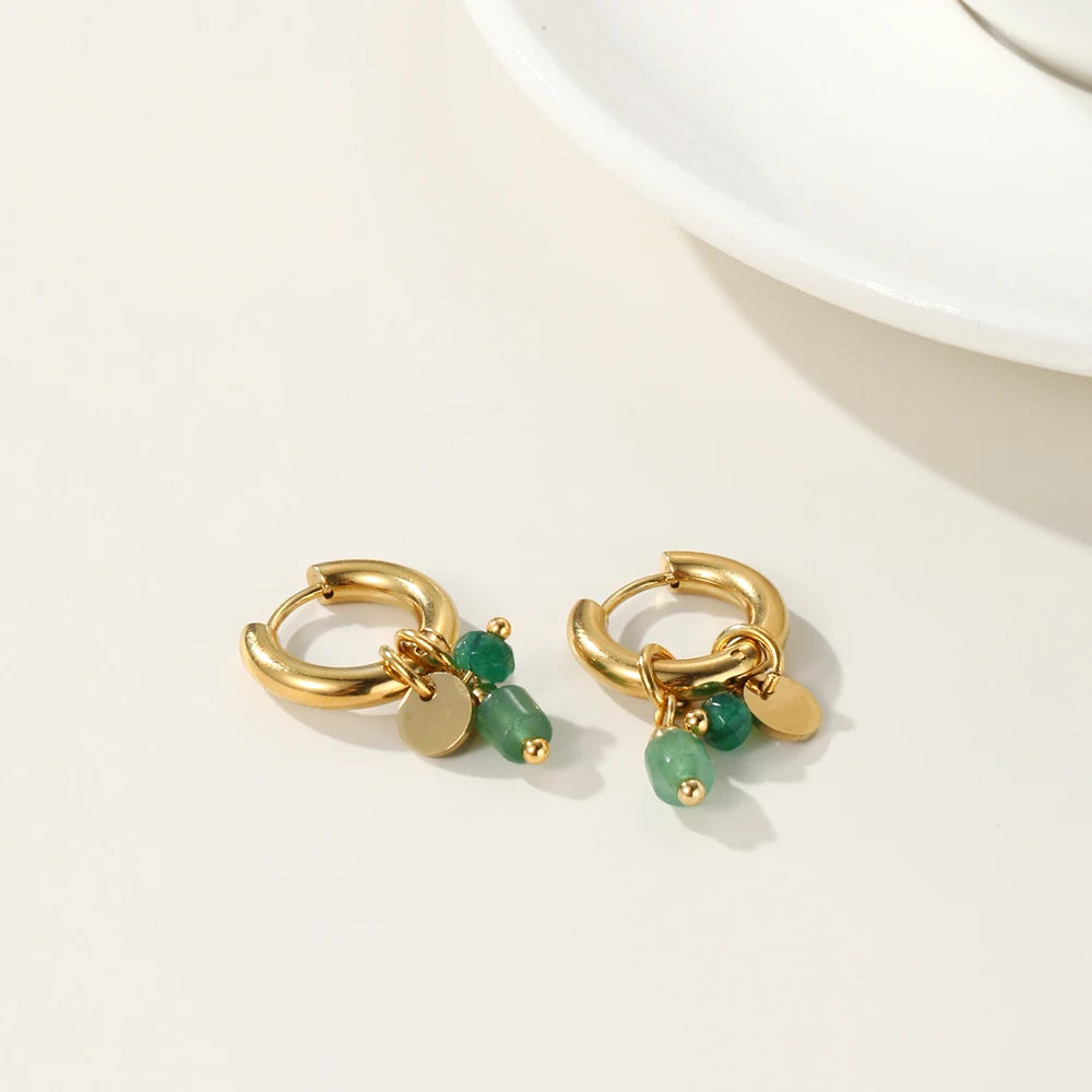 YACHAN 18K Gold Plated Stainless Steel Drop Earrings for Women Gentle Natural Stone Charms Hoop Earring Trendy Jewelry Gift