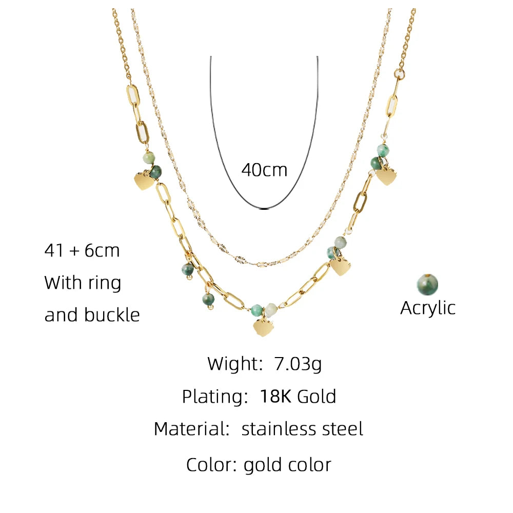 YACHAN Double Layer Stainless Steel Chains Splice Necklace for Women 18K Gold Plated Chain Heart Pendant Necklaces Jewelry Gift