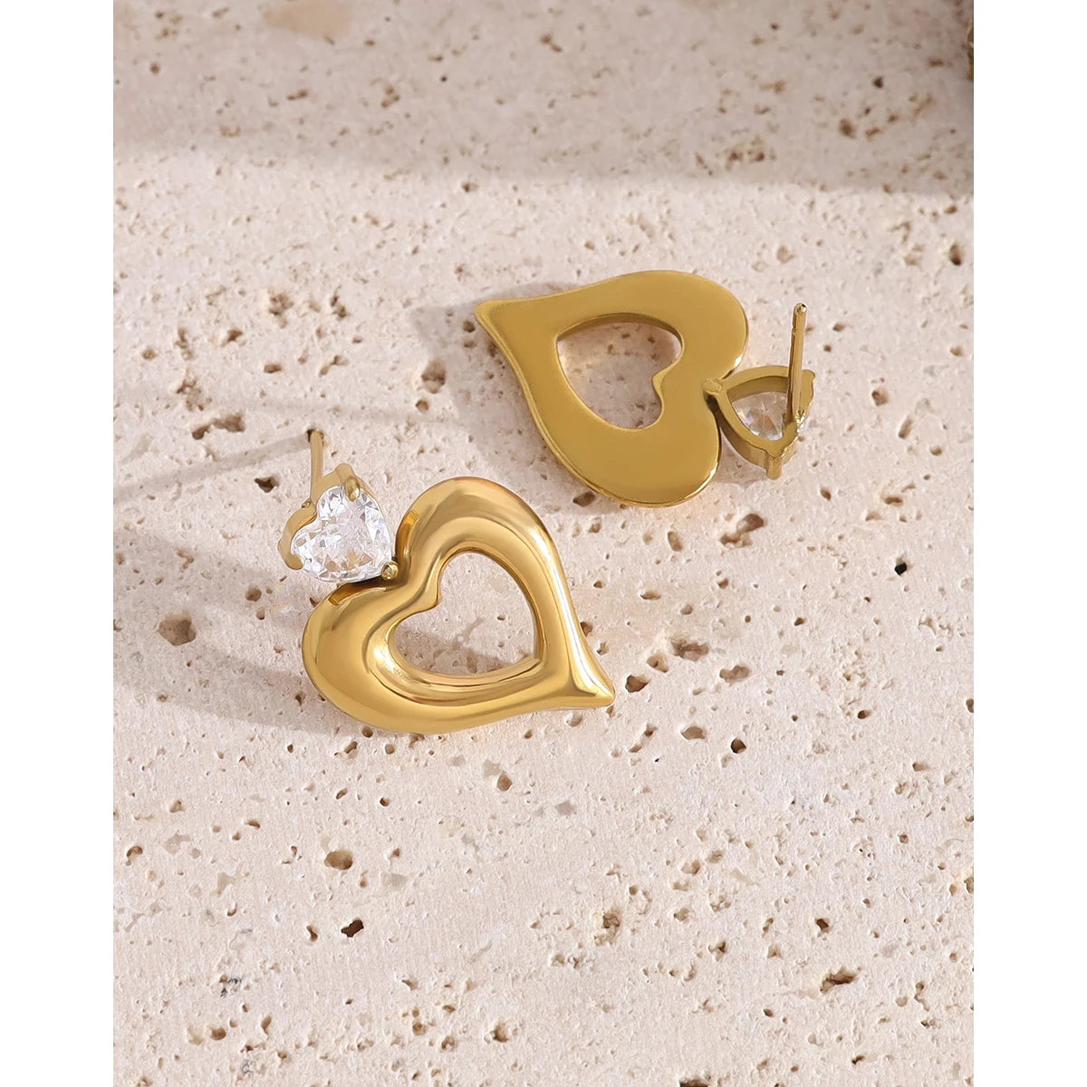 YACHAN Luxury Zircon Love Heart Stainless Steel Earrings for Women Chic 18K Gold Plated Waterproof Trendy Jewelry