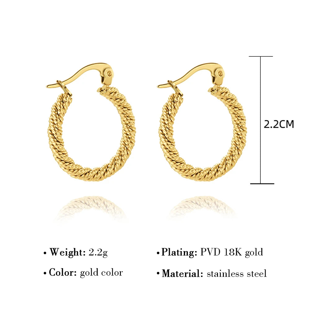 YACHAN 18K Gold Plated Stainless Steel Twisted Hoop Earrings for Women Trendy Ear Buckle Waterproof Jewelry