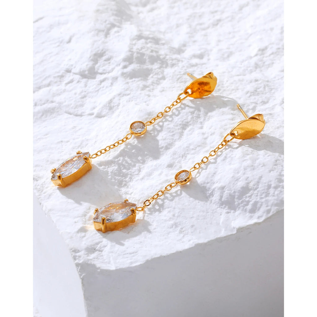 YACHAN Trendy Zircon Stainless Steel Drop Earrings for Women Luxury Exquisite Chic Dangle Earring Charming Jewelry