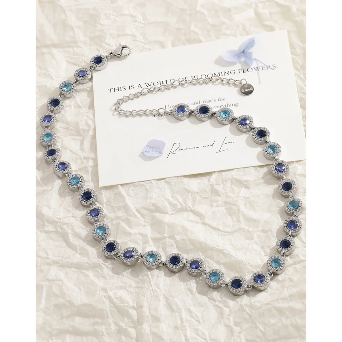 YACHAN Vintage Luxury Blue CZ Stainless Steel Necklace for Women Waterproof Sweatproof Hypoallergenic Trendy Jewelry