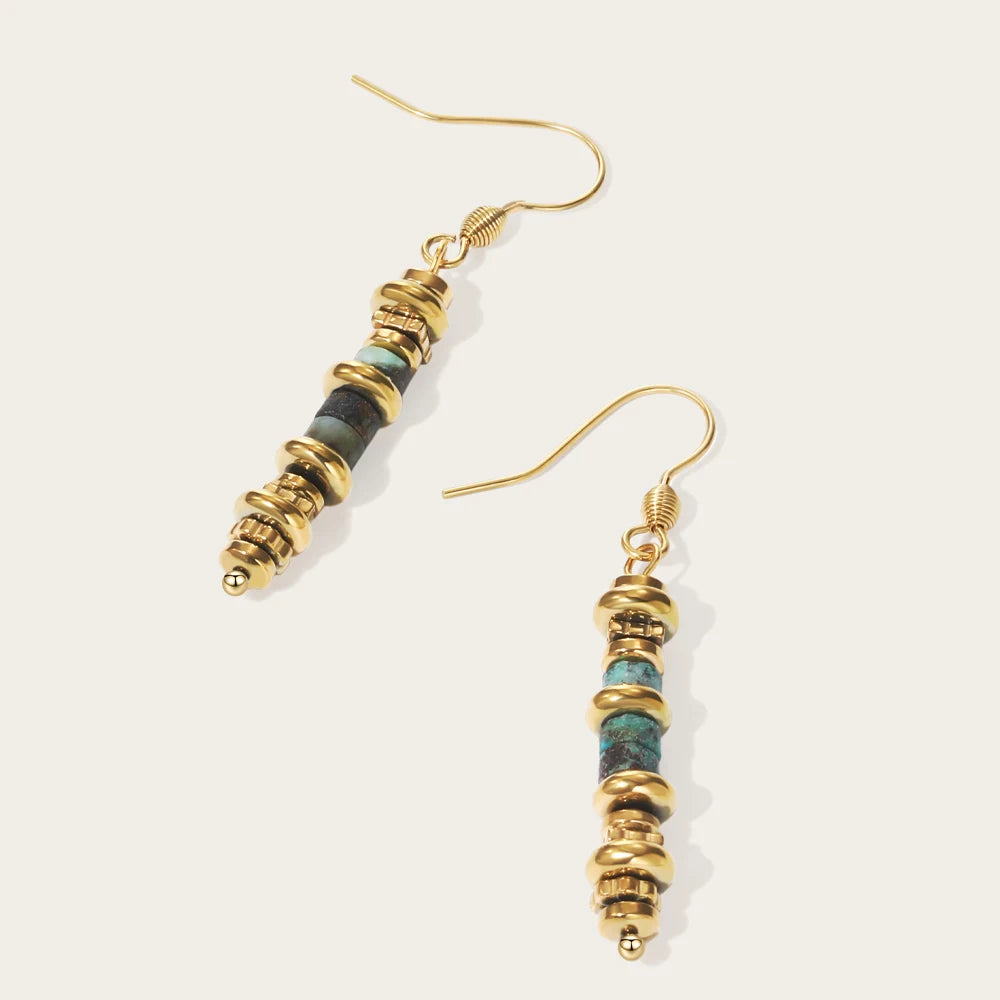 YACHAN 18K Gold Plated Stainless Steel Long Drop Earrings for Women Green Natural Stone Charms Ear Hook Earring Trendy Jewelry