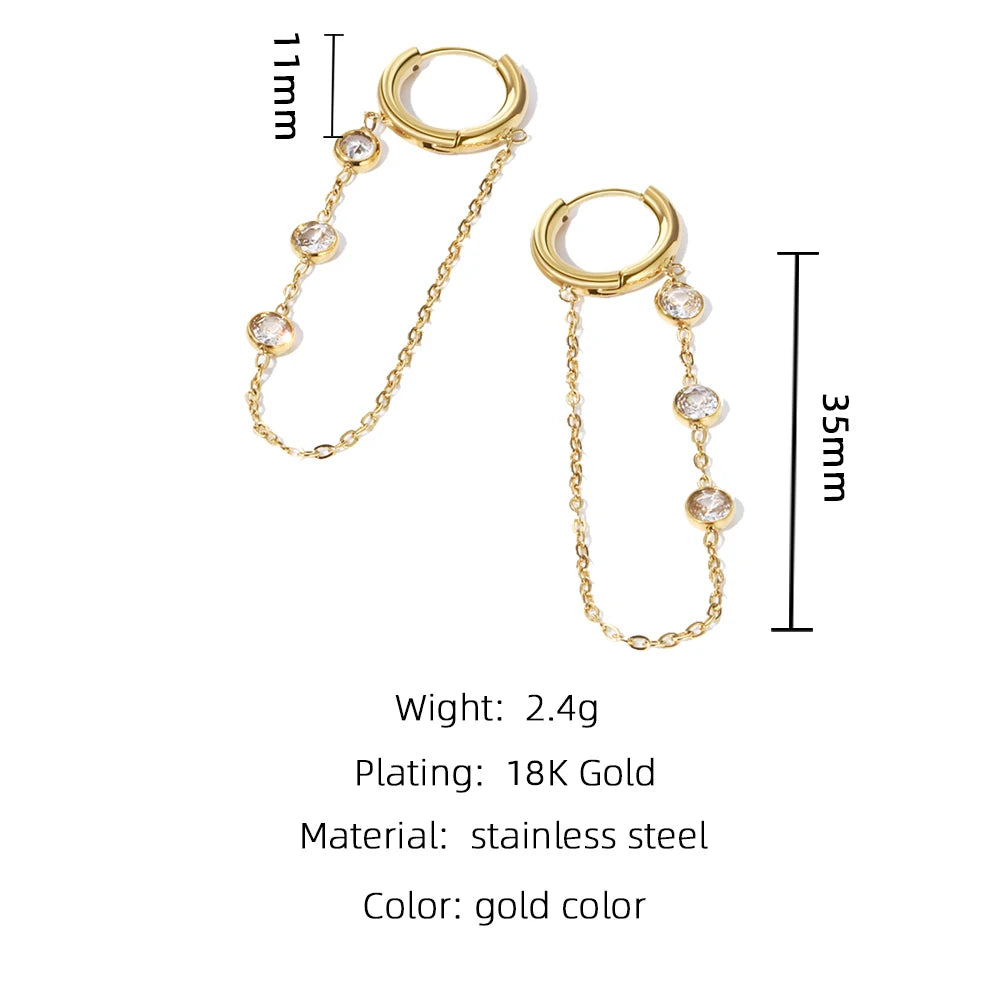 YACHAN 18K Gold Plated Stainless Steel Drop Earrings for Women Simple Cubic Zirconia Hoop Dangle Earring Trendy Jewelry Gift