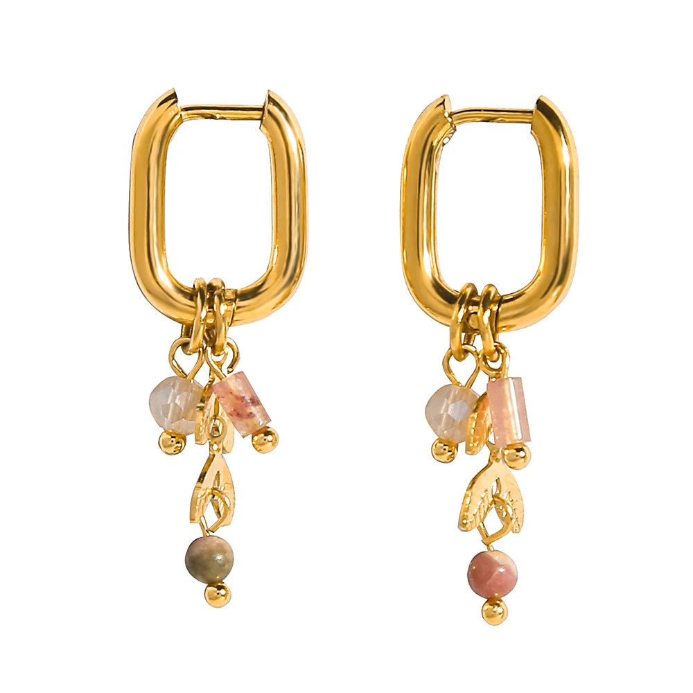 YACHAN Stainless Steel 18K Gold PVD Plated Hoop Earrings for Women 2023 Trendy Natural Stone Charms Drop Earring Jewelry Gift