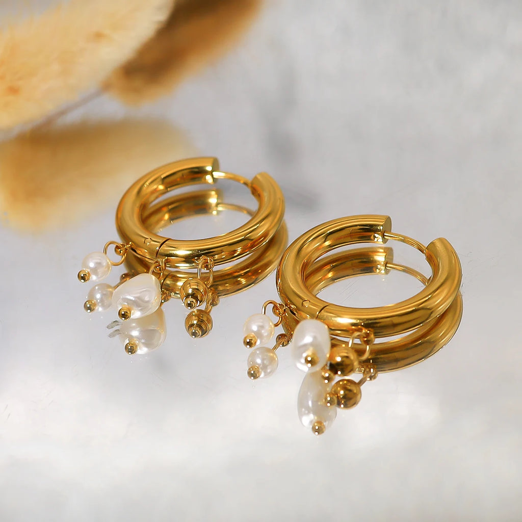 YACHAN Baroque Pearl Stainless Steel Hoop Earrings for Women Exquisite Chic Huggie Earring 18K Gold Plated Jewelry