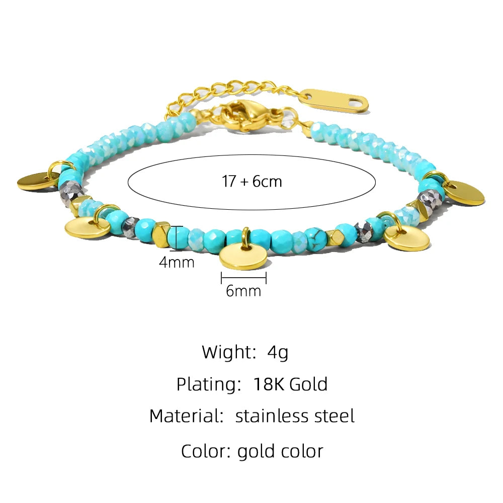 YACHAN Colorful Natural Stone Bead Handmade Link Bracelet Beaded Stainless Steel Bangle Y2K Bohemia Fashion Trendy Charm Jewelry