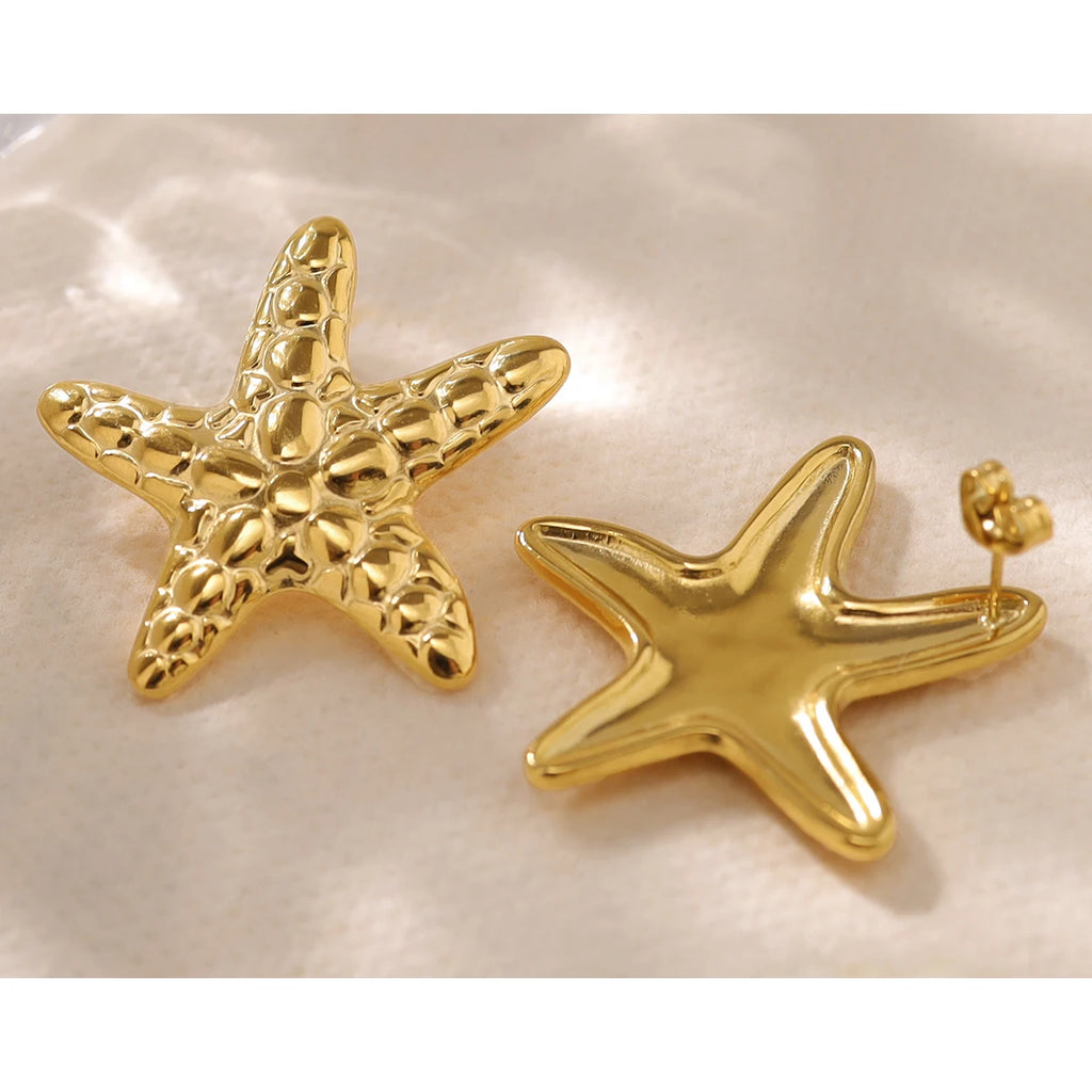 YACHAN Irregular Star Drop Earrings for Women Creative Metal Starfish 18K Gold Plated Statement Waterproof Jewelry