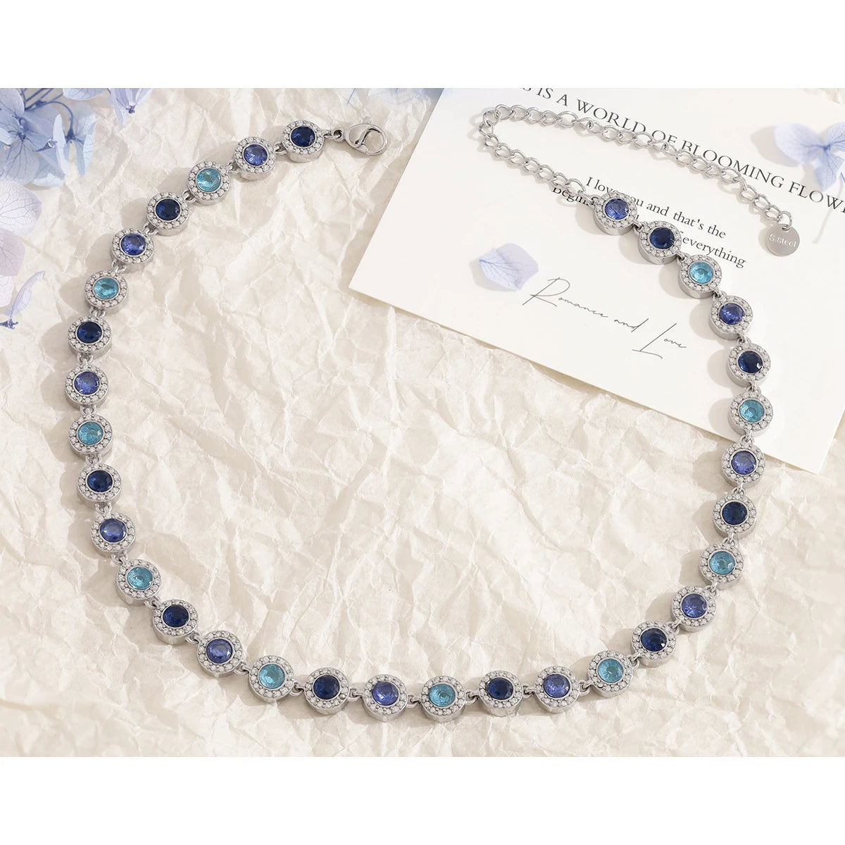 YACHAN Vintage Luxury Blue CZ Stainless Steel Necklace for Women Waterproof Sweatproof Hypoallergenic Trendy Jewelry