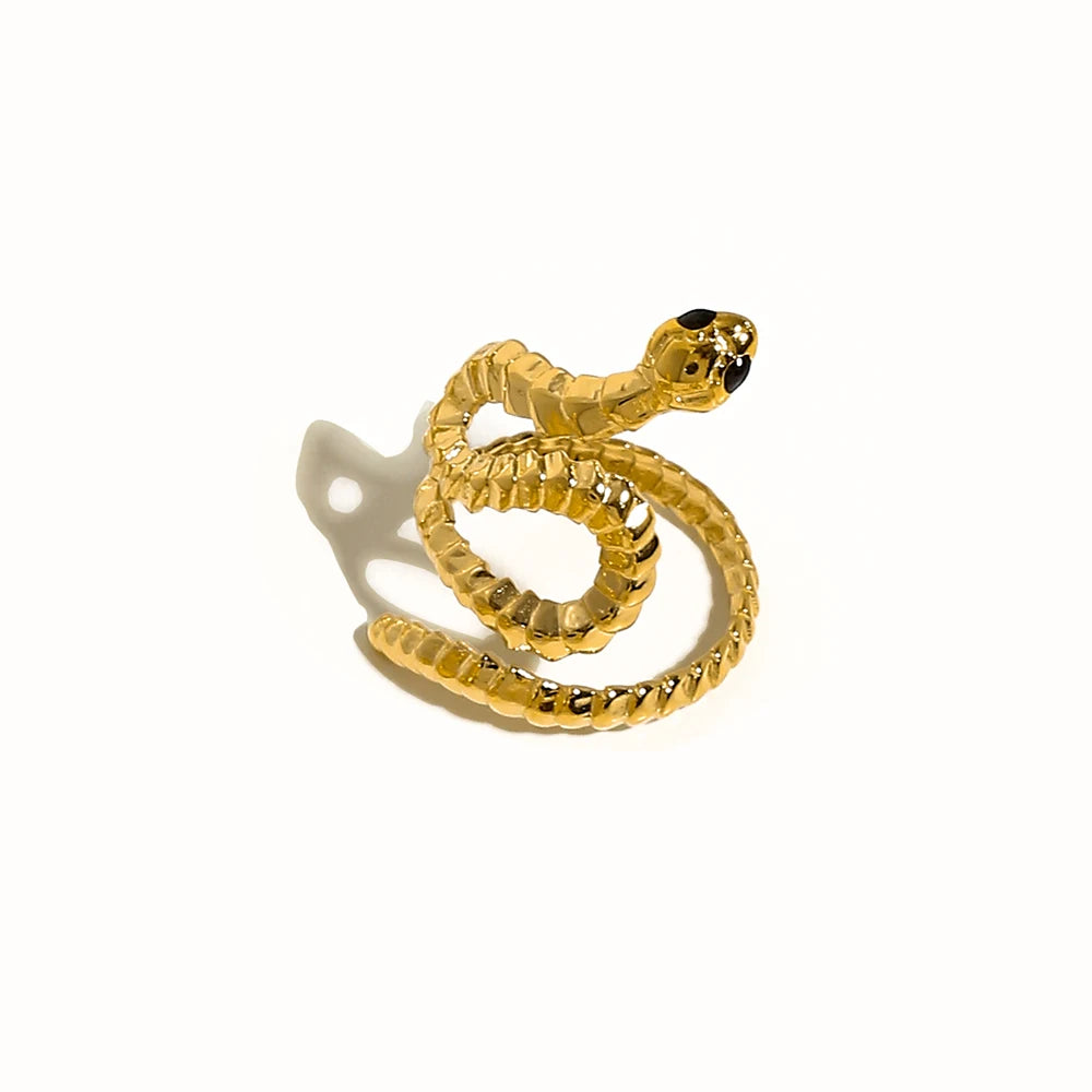 YACHAN NEW in 18K Gold Plated Stainless Steel Snake Rings for Women Trendy Statement Adjustable Ring Waterproof Jewelry