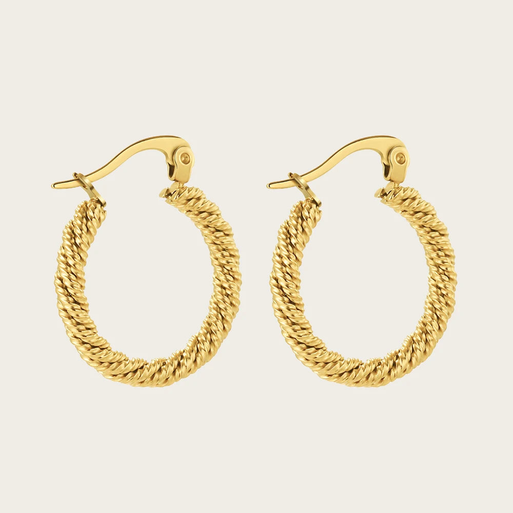 YACHAN 18K Gold Plated Stainless Steel Twisted Hoop Earrings for Women Trendy Ear Buckle Waterproof Jewelry