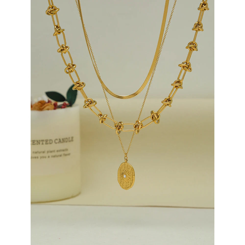 YACHAN Punk Vintage Stainless Steel Gold Plated Chains Necklaces for Women Snake Chain Choker Layered Necklace Statement Jewelry