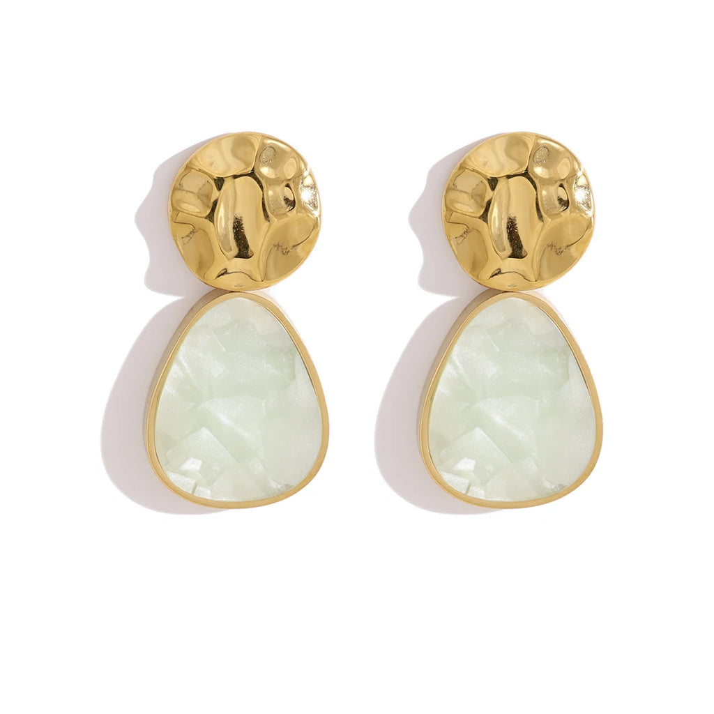 YACHAN 18K Gold Plated Stainless Steel Drop Earrings for Women Irregular Hammered Metal Acrylic Dangle Earring Trendy Jewelry