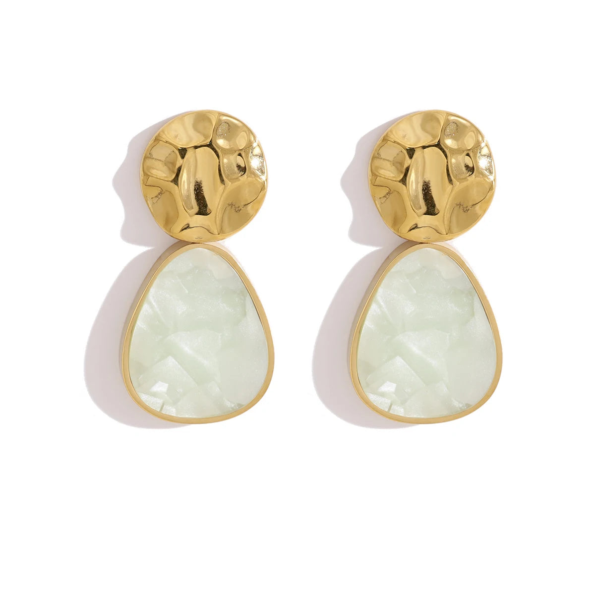 YACHAN 18K Gold Plated Stainless Steel Drop Earrings for Women Irregular Hammered Metal Acrylic Dangle Earring Trendy Jewelry