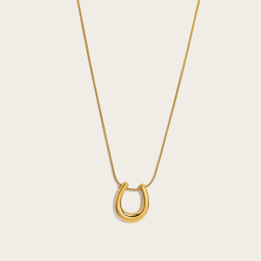 YACHAN New in U-Shaped Stainless Steel Pendant Necklace for Women 18K Gold Plated Waterproof Snake Chains Trendy Jewelry